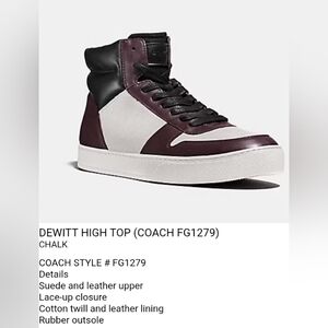 Coach Dewitt High-Top Sneakers in Chalk and Burgundy